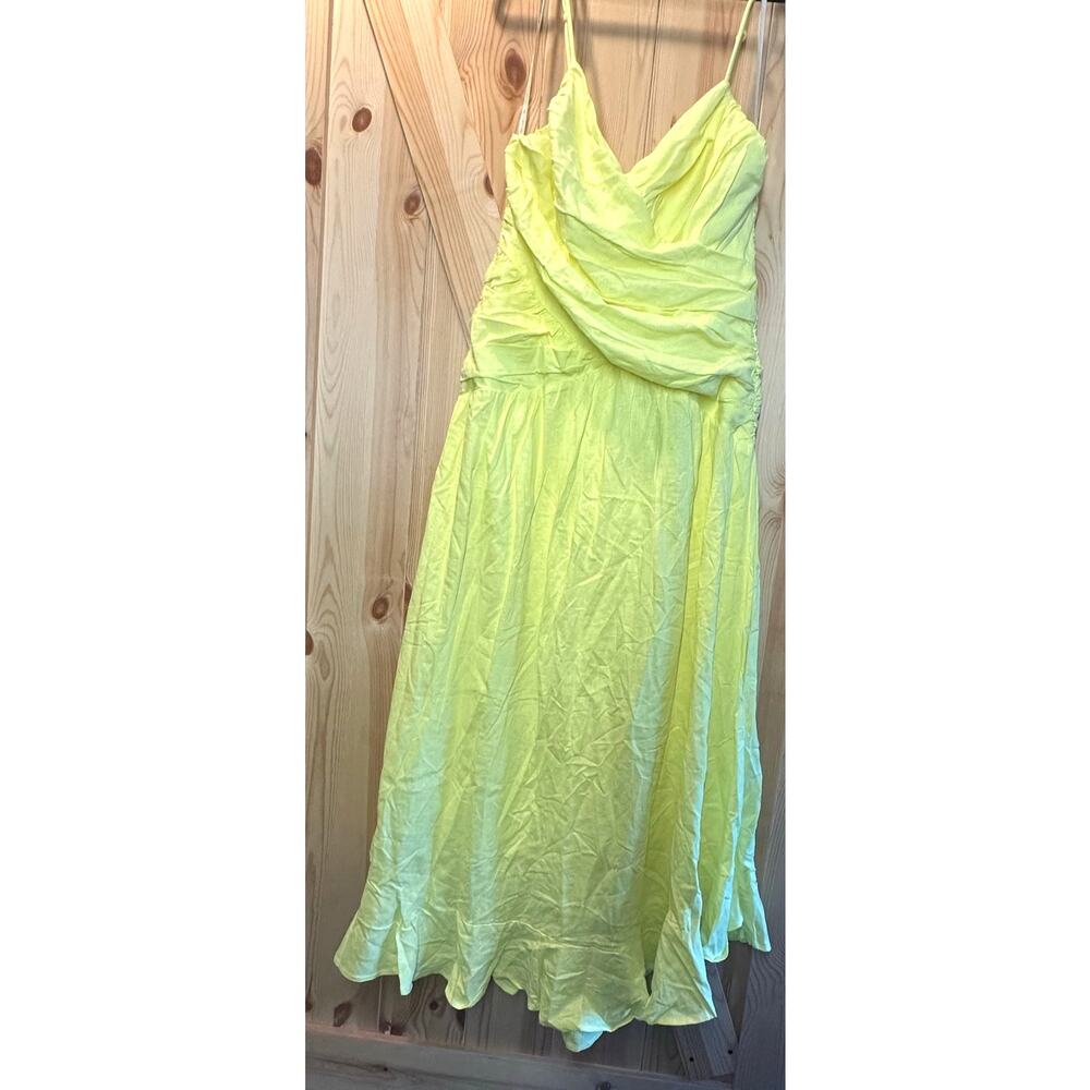 FARM Rio Yellow Ruched Cross-Over Linen-Blend Maxi Dress - Size L - Picture 12 of 13